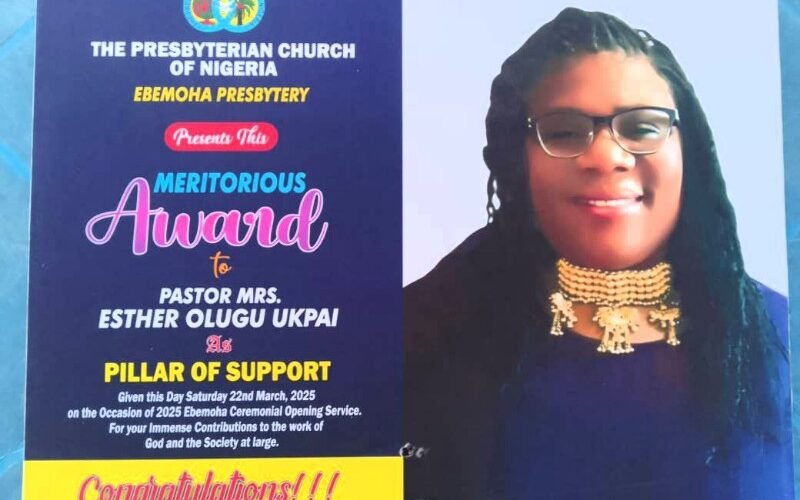 Presbyterian Church, Ebemoha Presbytry, Honors Pst. Mrs. Esther Olugu Ukpai As “Plllar of Support”